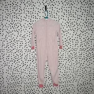 Cat & Jack Pink Candy Cane Holiday Hooded Onesie Girls Pajamas